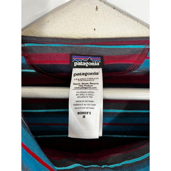 Patagonia Womens Striped 3/4 Sleeve Cowl Neck Dress Medium Organic Cotton Blend - Picture 3 of 9